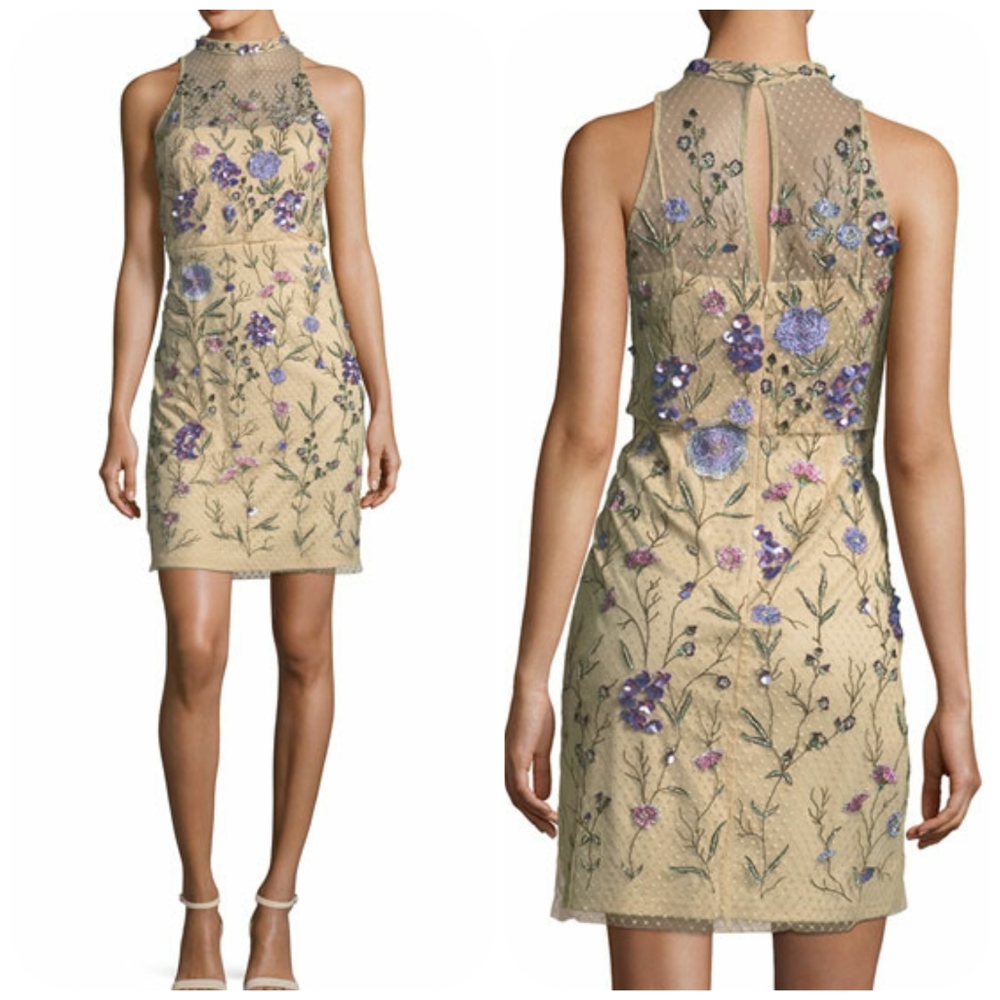 Aidan Mattox Embellished Floral Lace Mini Dress